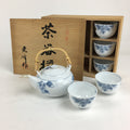 Japanese Mino Ware Cups Teapot Vtg Boxed Porcelain Yunomi Kyusu Sencha PX587