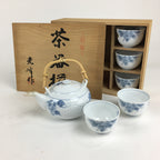 Japanese Mino Ware Cups Teapot Vtg Boxed Porcelain Yunomi Kyusu Sencha PX587