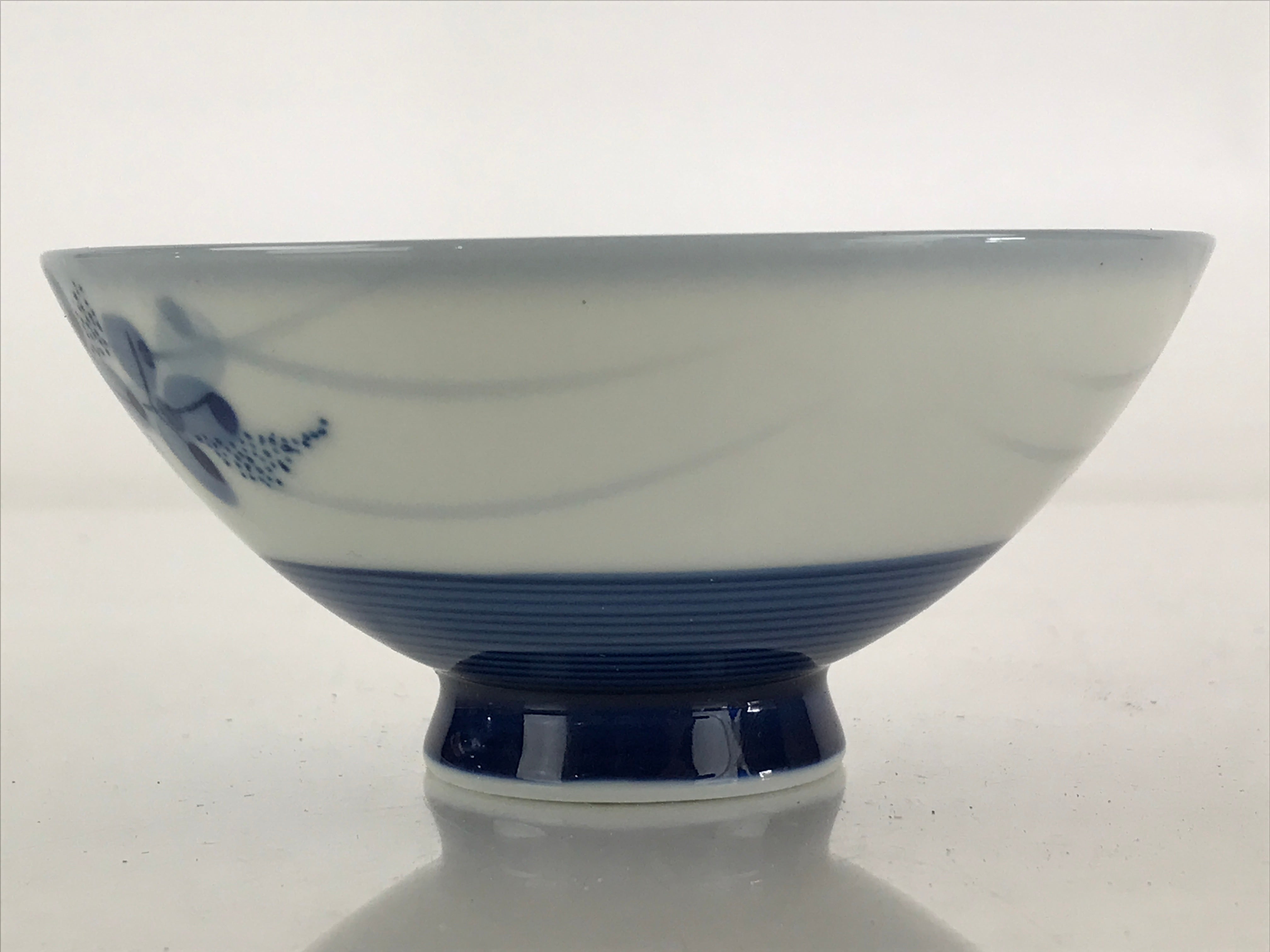 Japanese Mino Ware Hagi kiln Porcelain Rice Bowl Vtg Sometsuke Blue Flower QT154