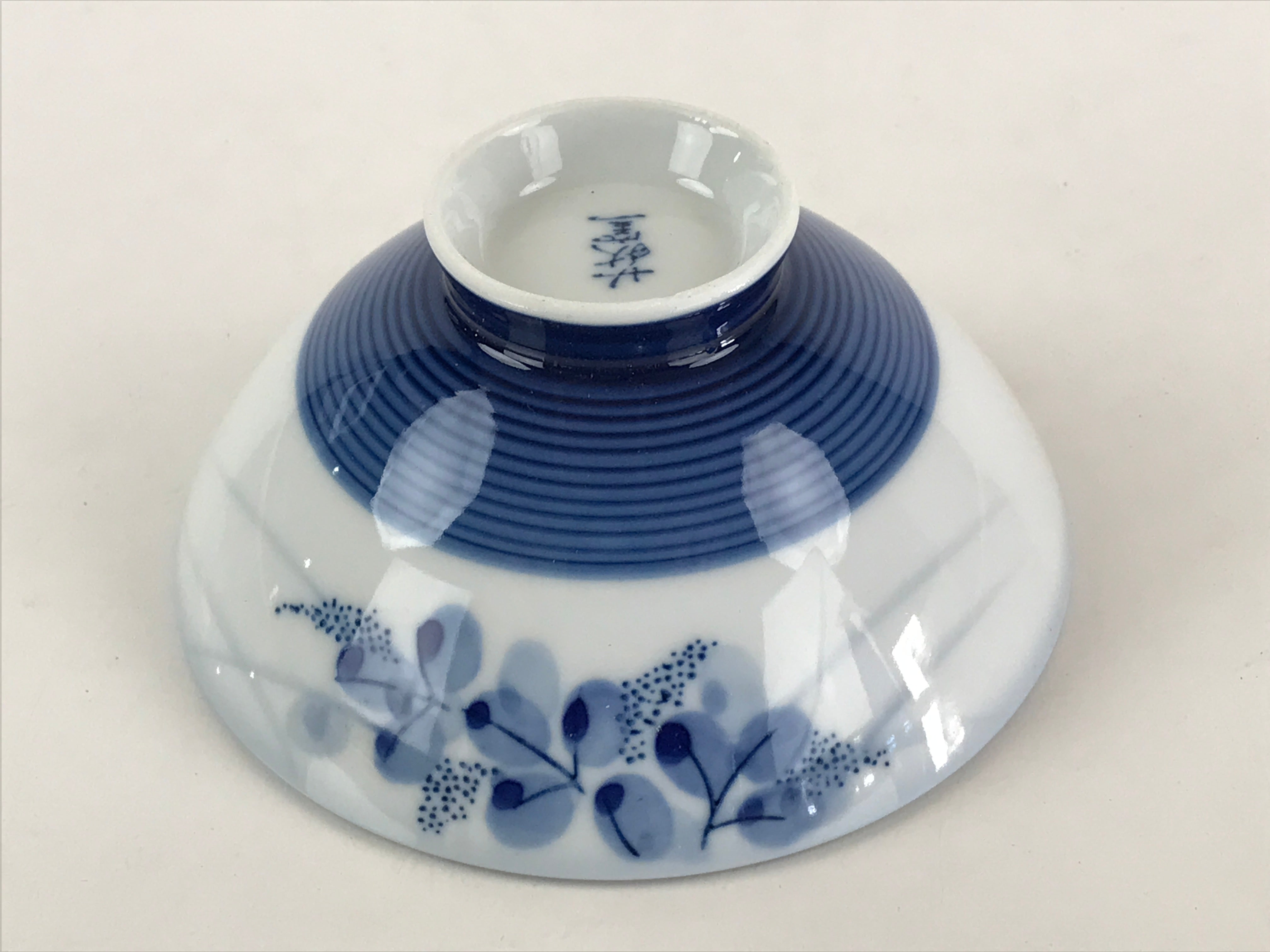 Japanese Mino Ware Hagi kiln Porcelain Rice Bowl Vtg Sometsuke Blue Flower QT154