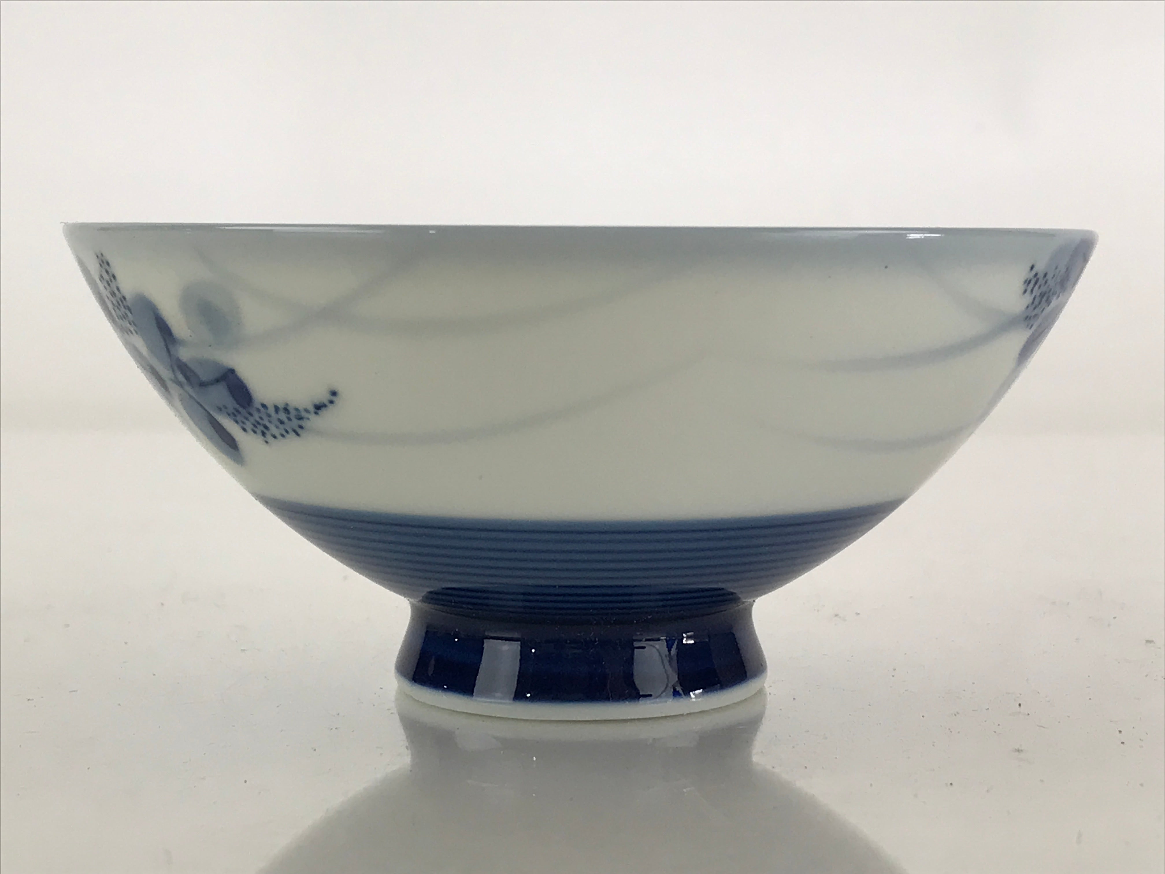 Japanese Mino Ware Hagi kiln Porcelain Rice Bowl Vtg Sometsuke Blue Flower QT154