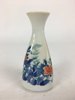 Japanese Mino Ware Porcelain Sake Bottle Vtg Flower Design White Tokkuri TS344