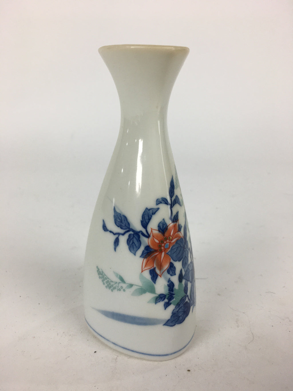 Japanese Mino Ware Porcelain Sake Bottle Vtg Flower Design White Tokkuri TS344