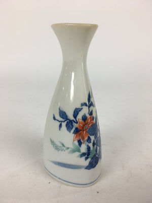 Japanese Mino Ware Porcelain Sake Bottle Vtg Flower Design White Tokkuri TS344