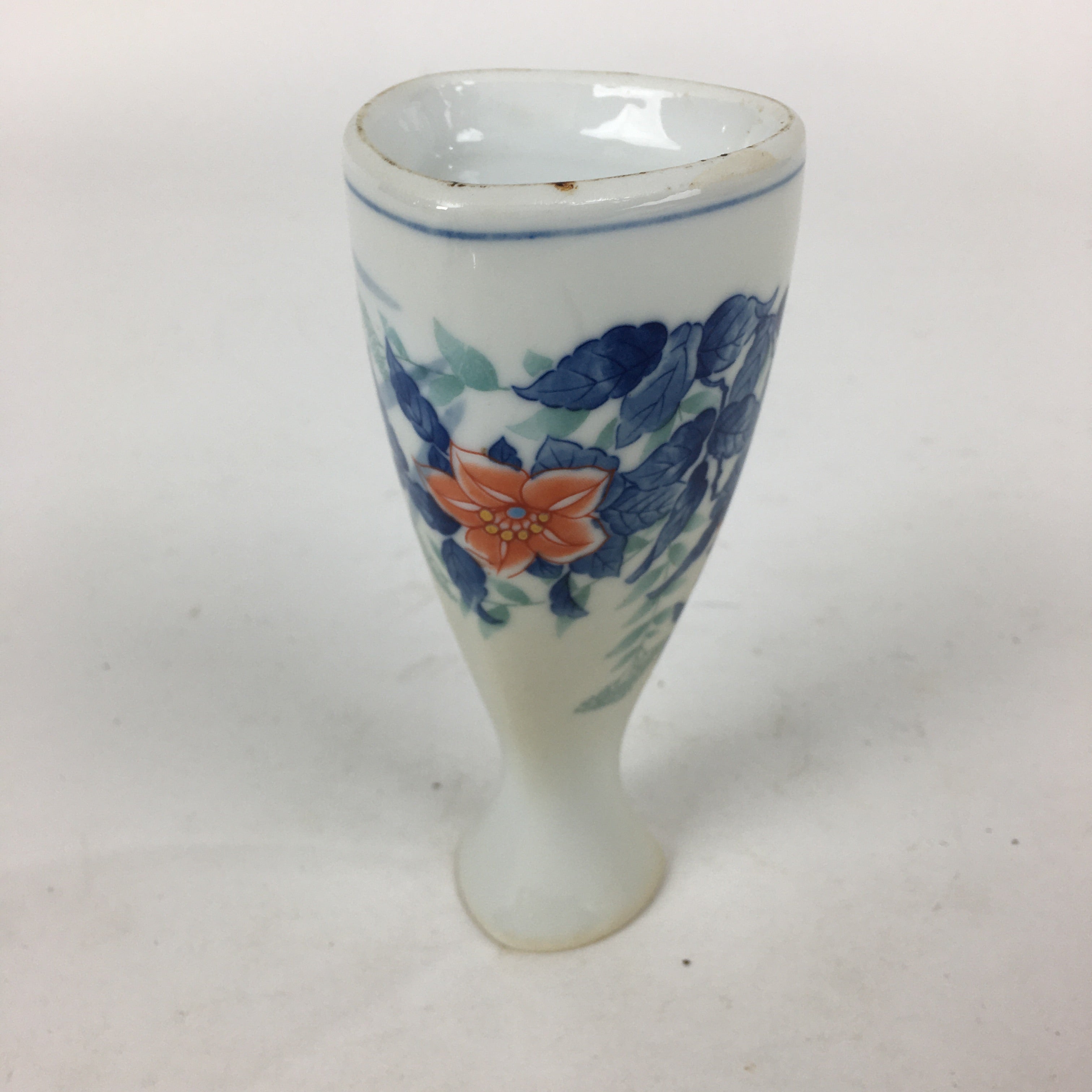 Japanese Mino Ware Porcelain Sake Bottle Vtg Flower Design White Tokkuri TS344