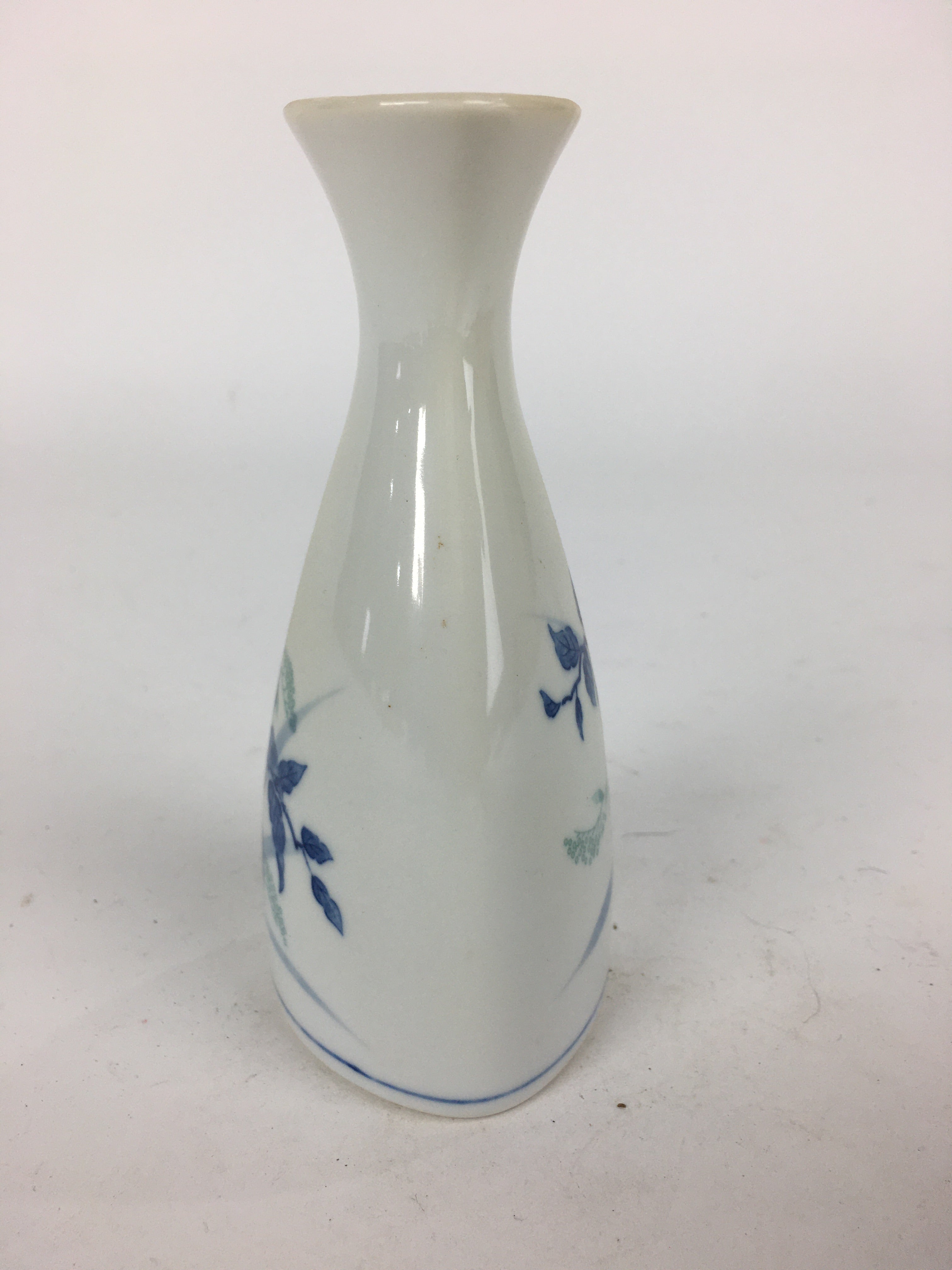 Japanese Mino Ware Porcelain Sake Bottle Vtg Flower Design White Tokkuri TS344