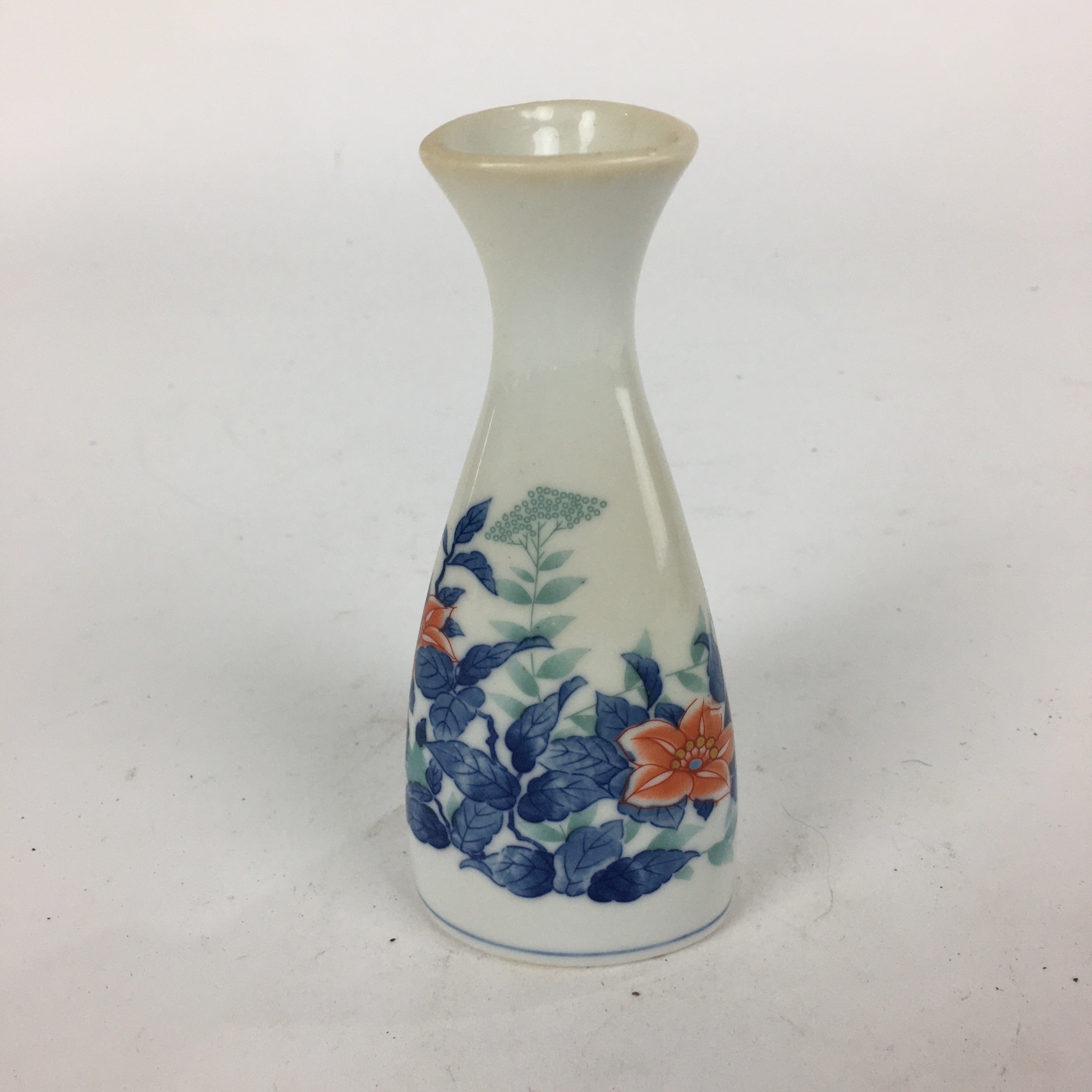 Japanese Mino Ware Porcelain Sake Bottle Vtg Flower Design White Tokkuri TS344