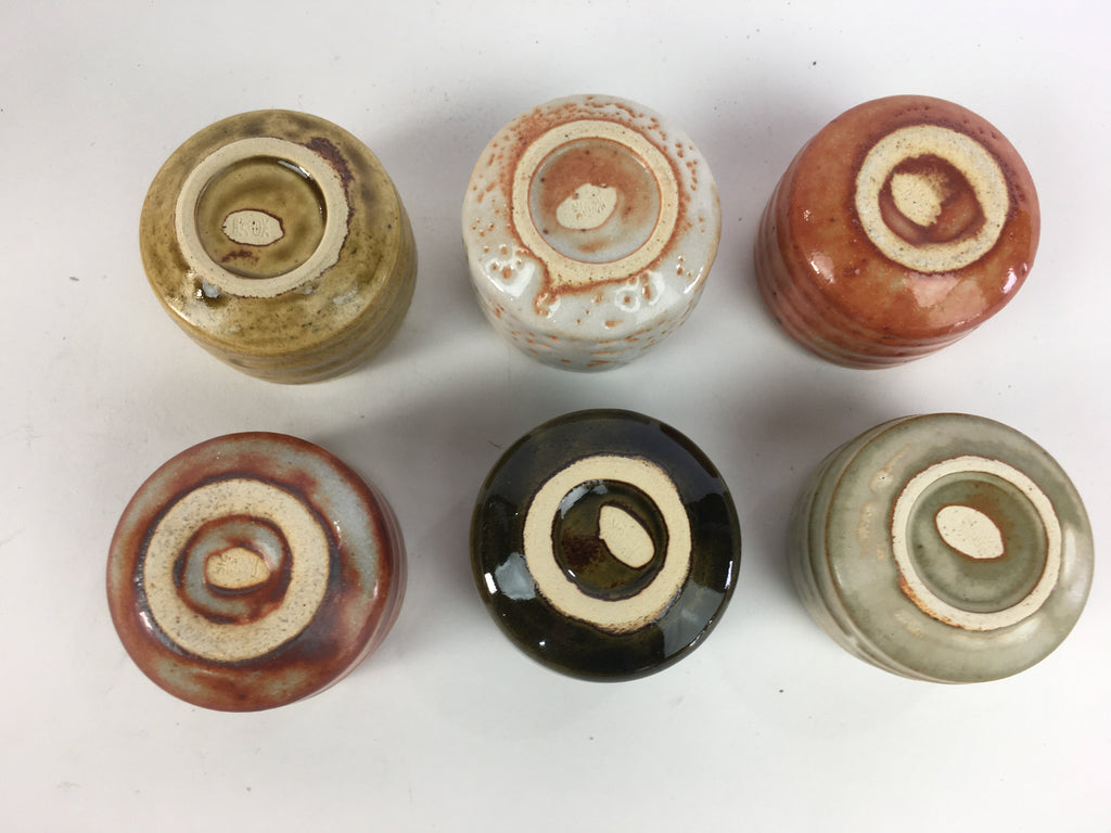 Japanese Mino ware Sake cup Set 6pc Vtg Box Guinomi Yunomi PX540