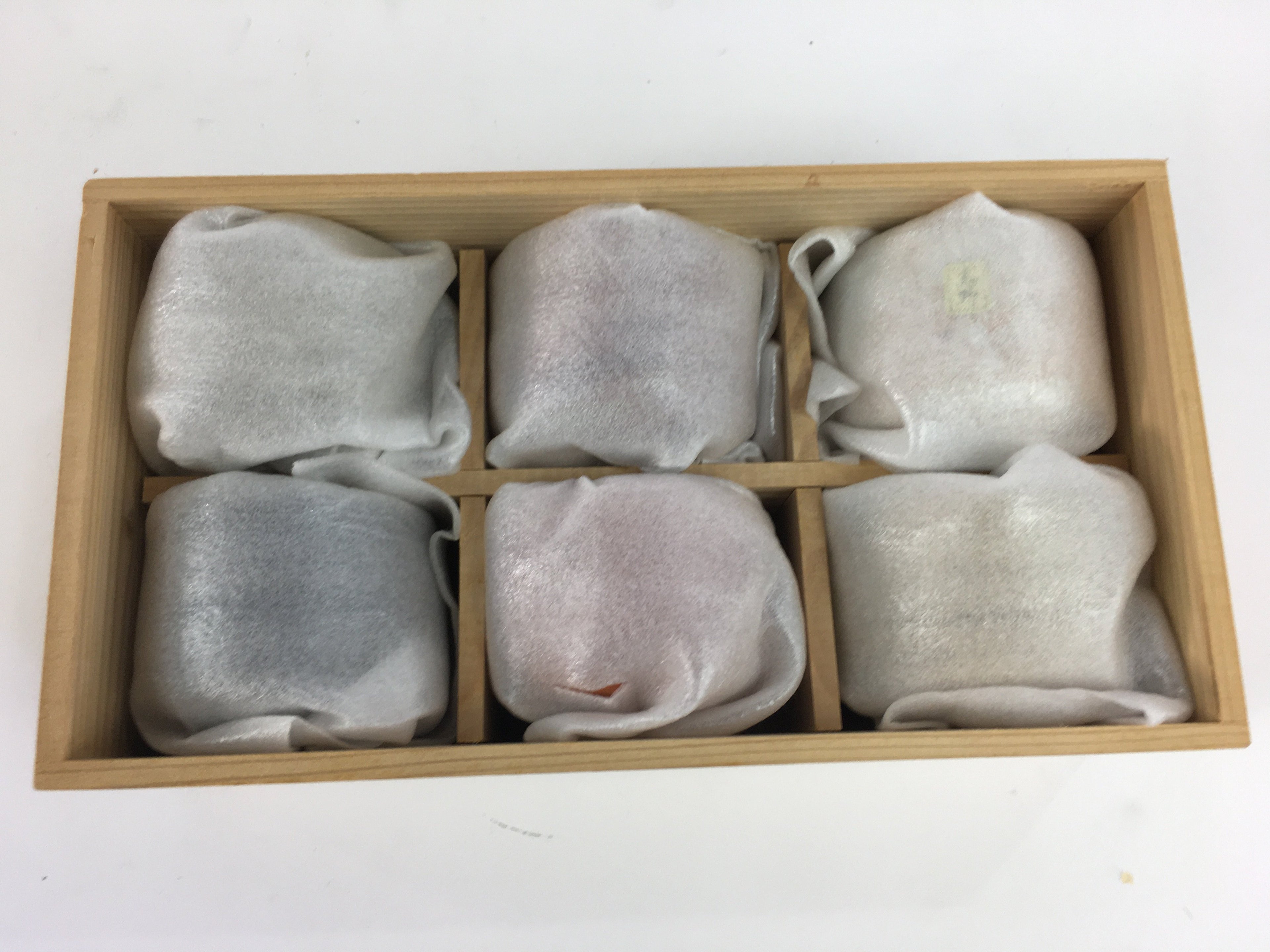 Japanese Mino ware Sake cup Set 6pc Vtg Box Guinomi Yunomi PX540