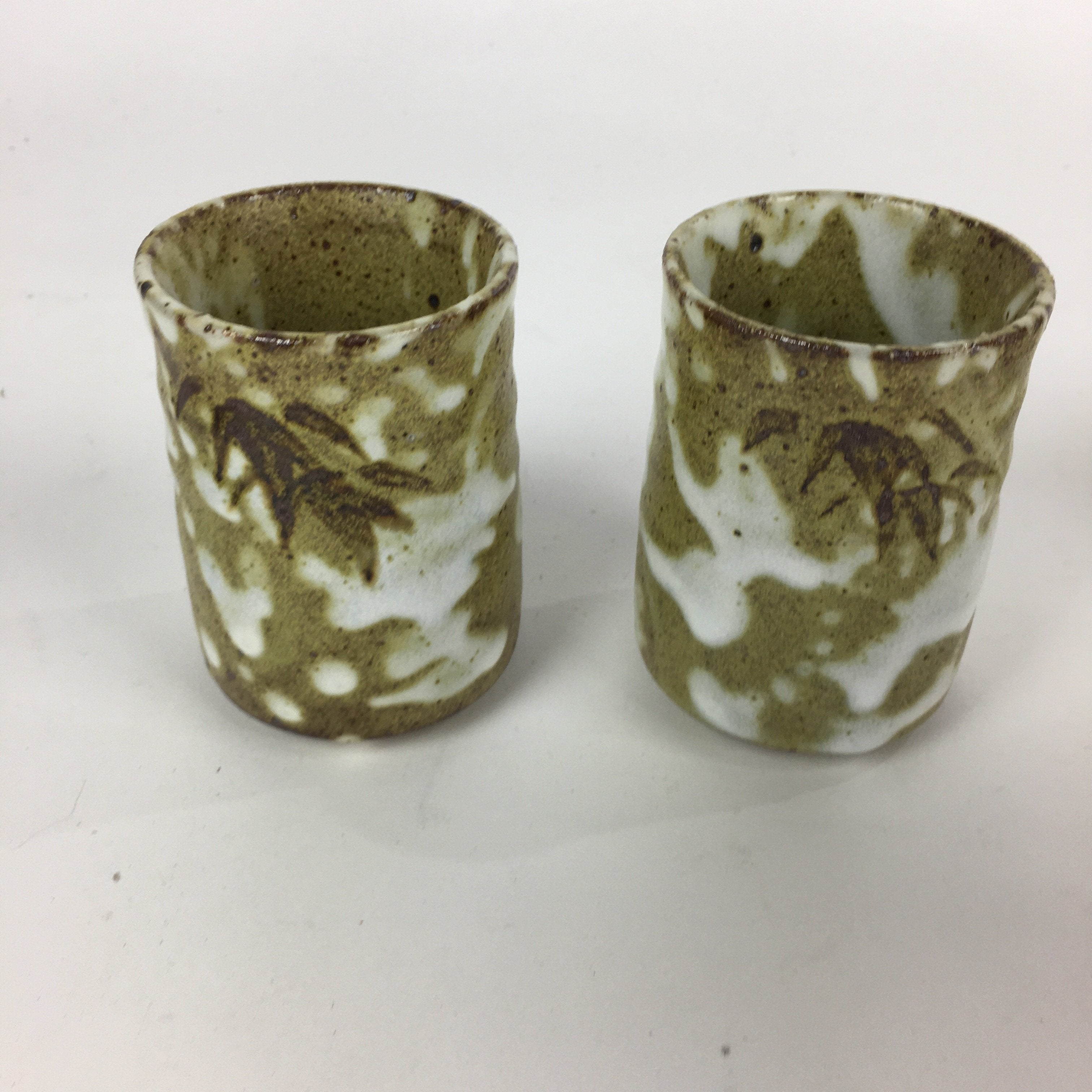 Japanese Mino ware Shozan Kiln Teacup Set 5pc Vtg Box Yunomi Sencha Bancha PX553