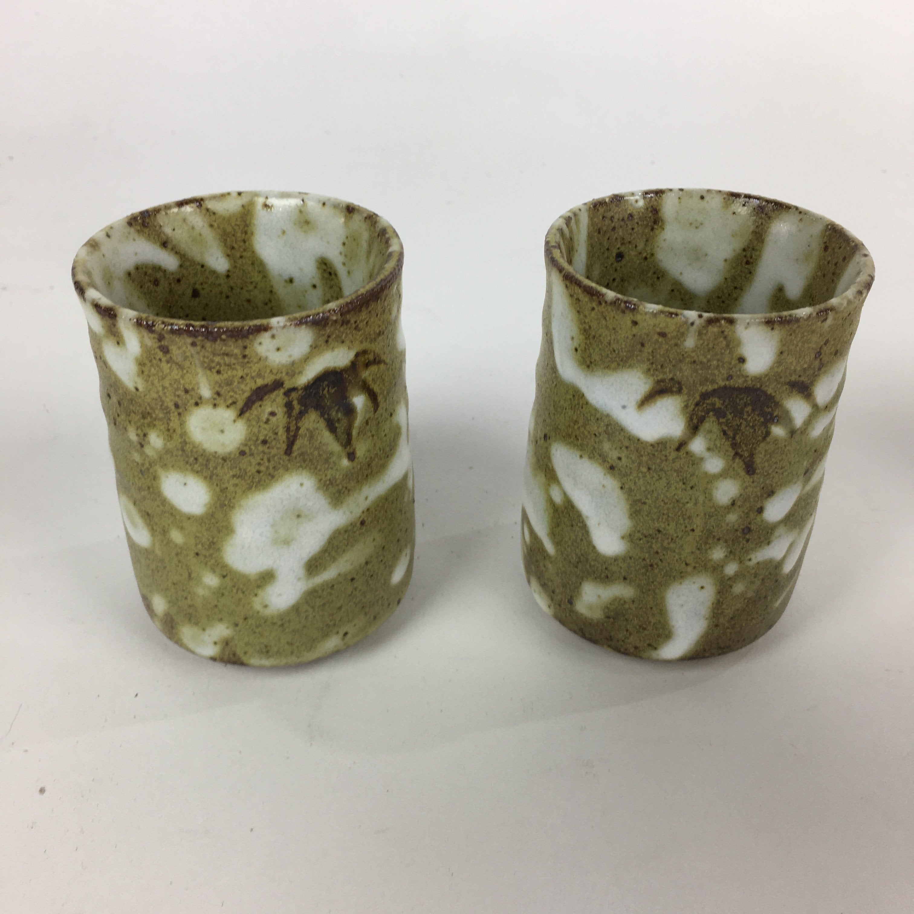 Japanese Mino ware Shozan Kiln Teacup Set 5pc Vtg Box Yunomi Sencha Bancha PX553
