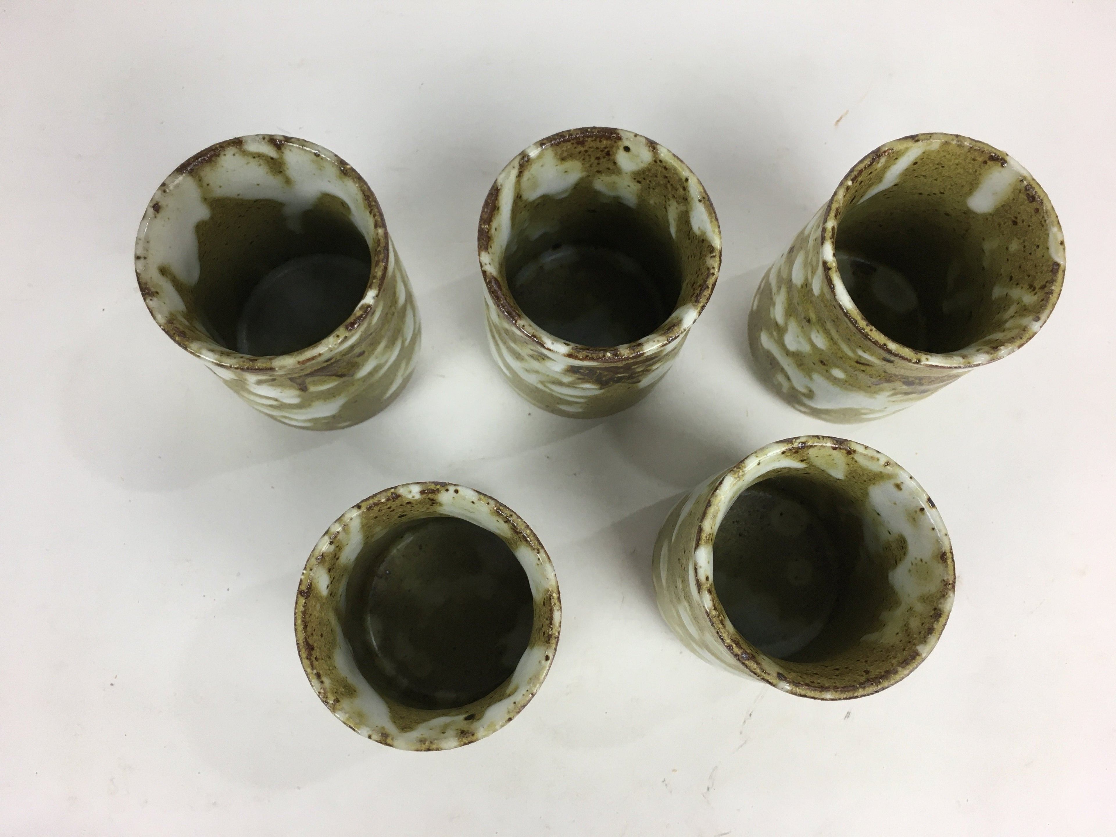 Japanese Mino ware Shozan Kiln Teacup Set 5pc Vtg Box Yunomi Sencha Bancha PX553