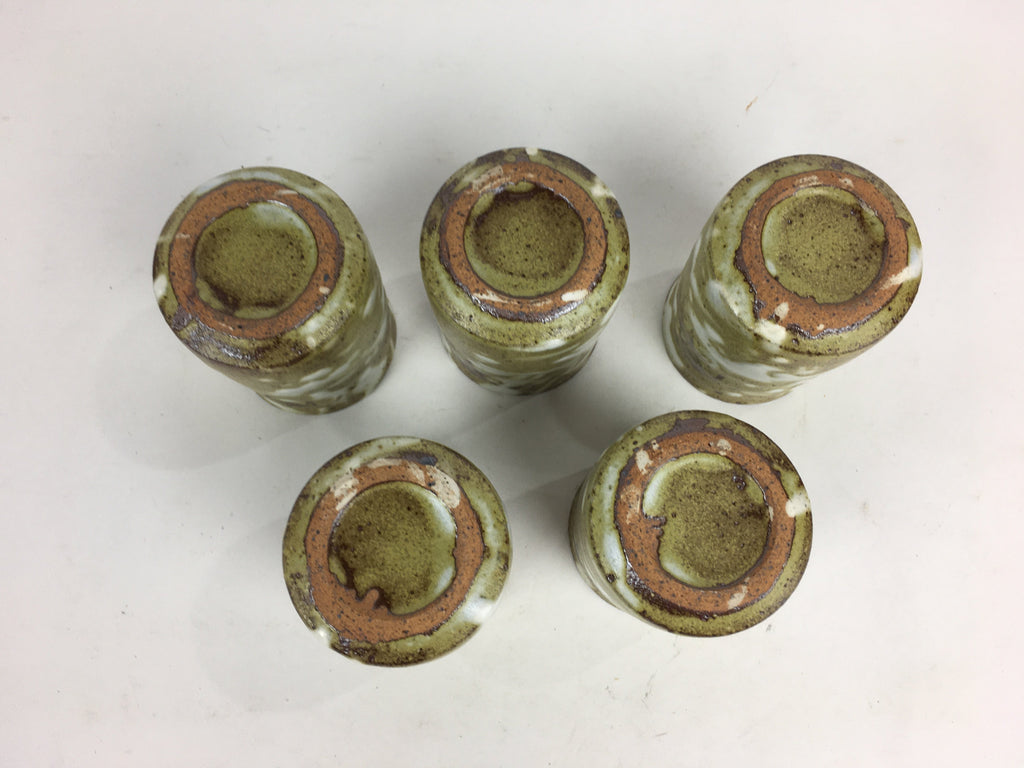 Japanese Mino ware Shozan Kiln Teacup Set 5pc Vtg Box Yunomi Sencha Bancha PX553