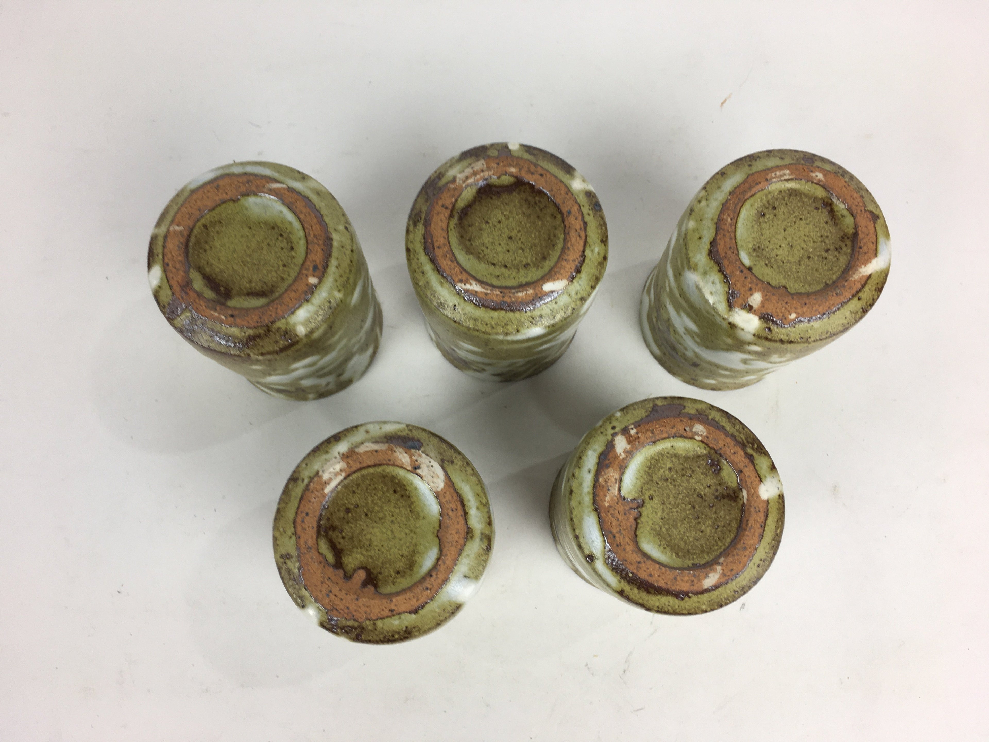 Japanese Mino ware Shozan Kiln Teacup Set 5pc Vtg Box Yunomi Sencha Bancha PX553