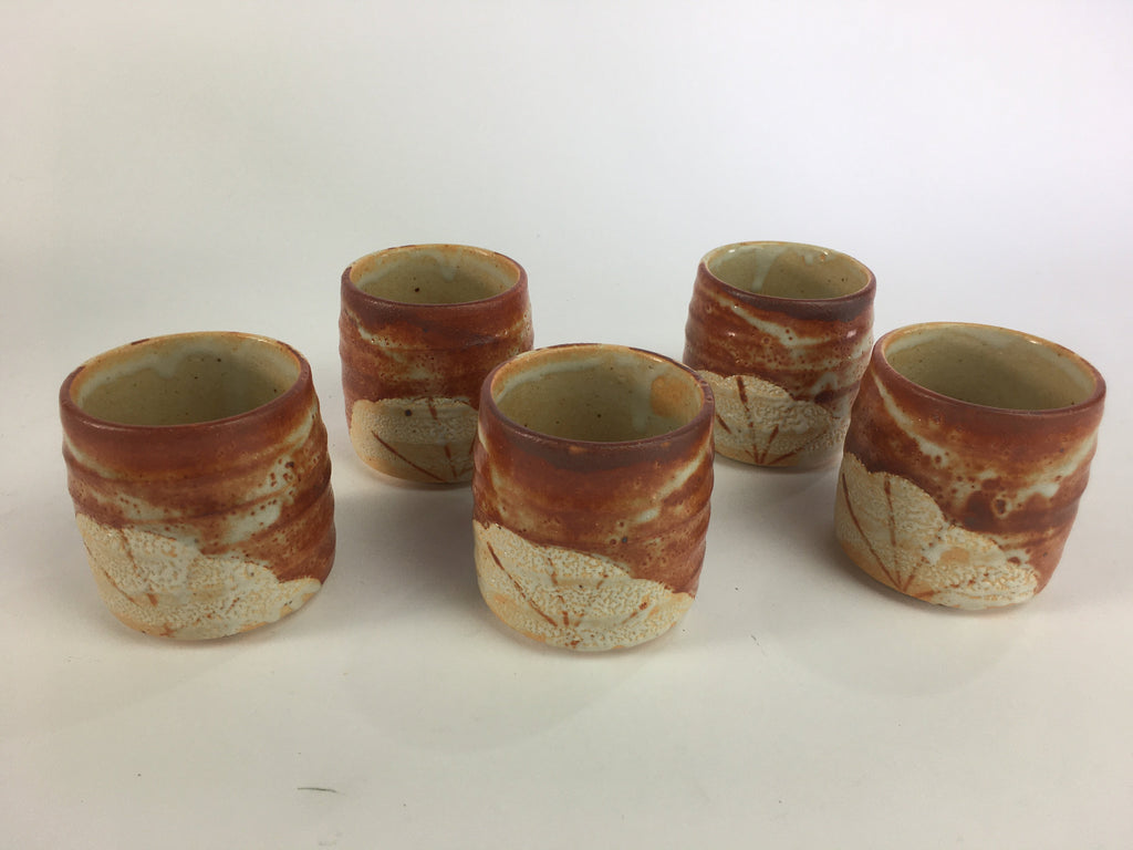 Japanese Mino ware Teacup Set 5pc Vtg Box Yunomi Sencha Bancha PX541