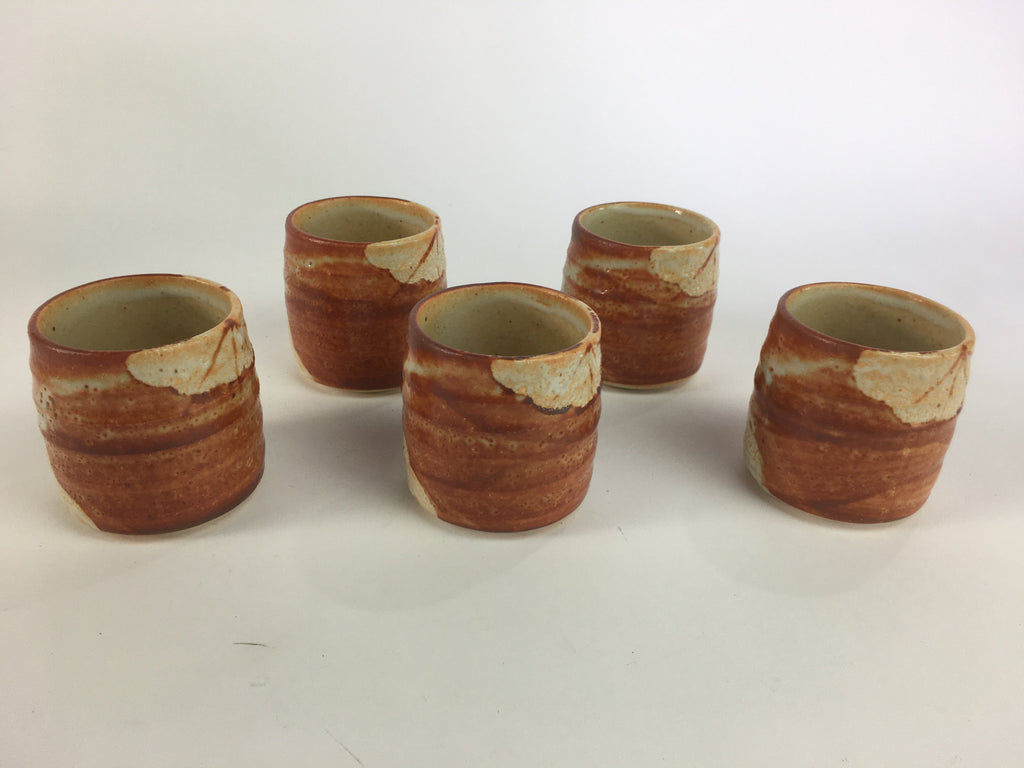 Japanese Mino ware Teacup Set 5pc Vtg Box Yunomi Sencha Bancha PX541