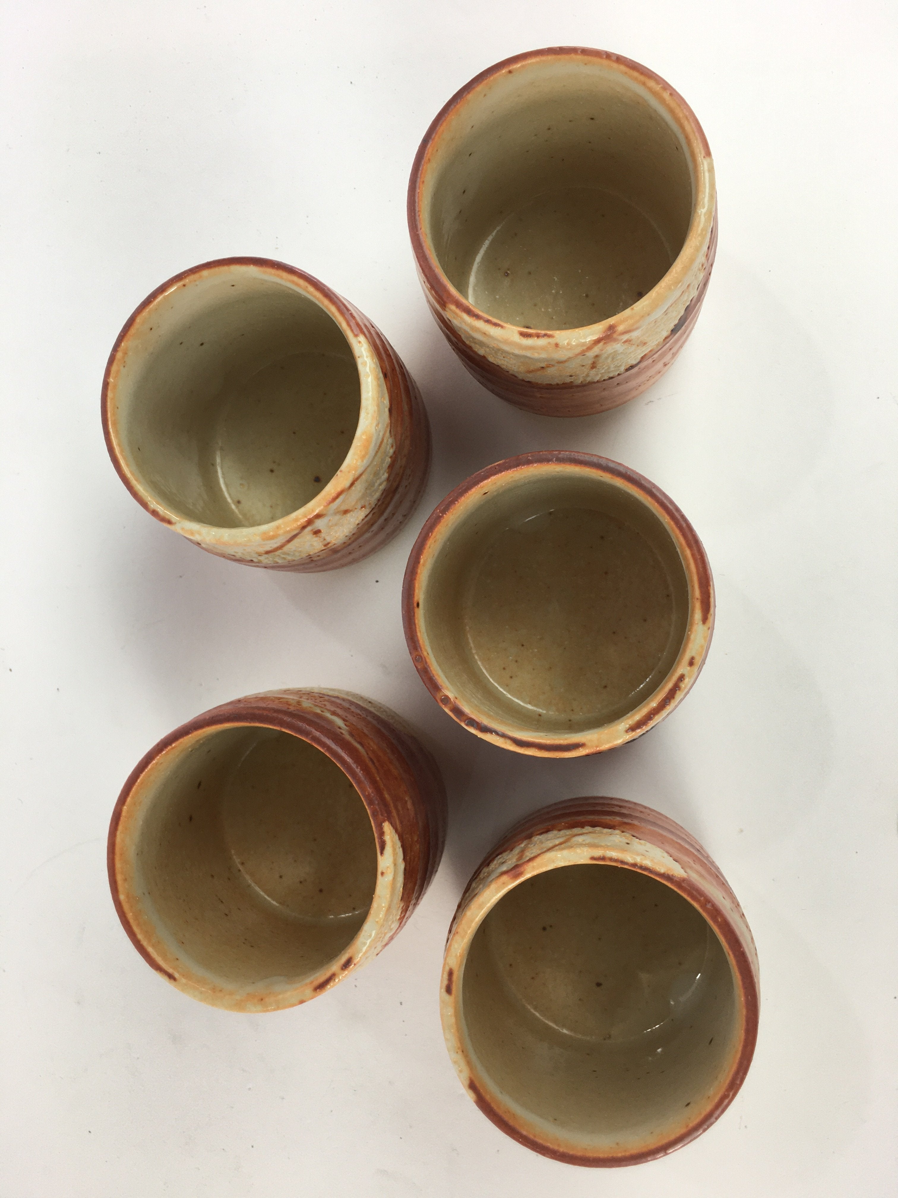 Japanese Mino ware Teacup Set 5pc Vtg Box Yunomi Sencha Bancha PX541