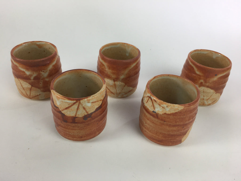 Japanese Mino ware Teacup Set 5pc Vtg Box Yunomi Sencha Bancha PX542