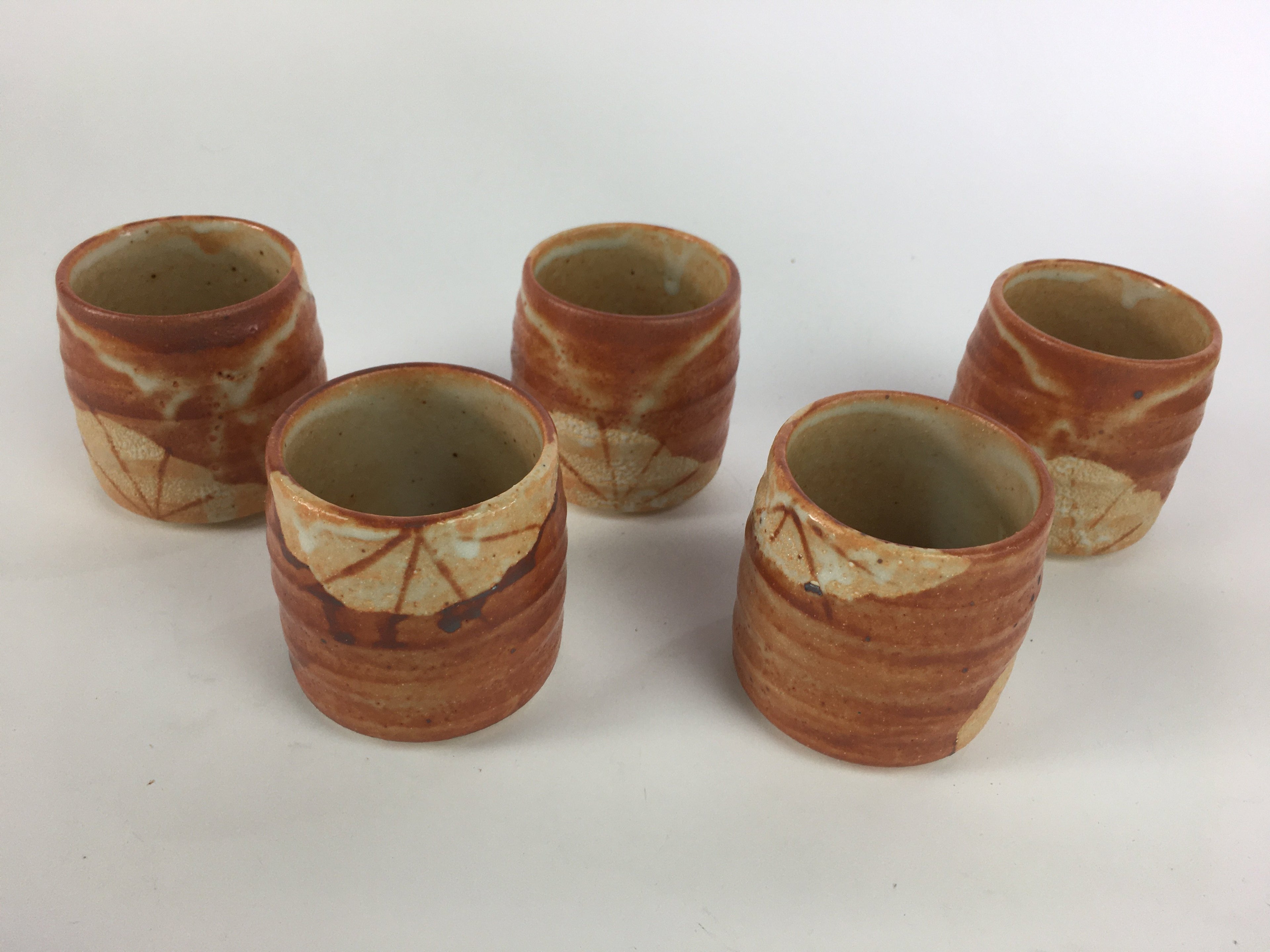 Japanese Mino ware Teacup Set 5pc Vtg Box Yunomi Sencha Bancha PX542