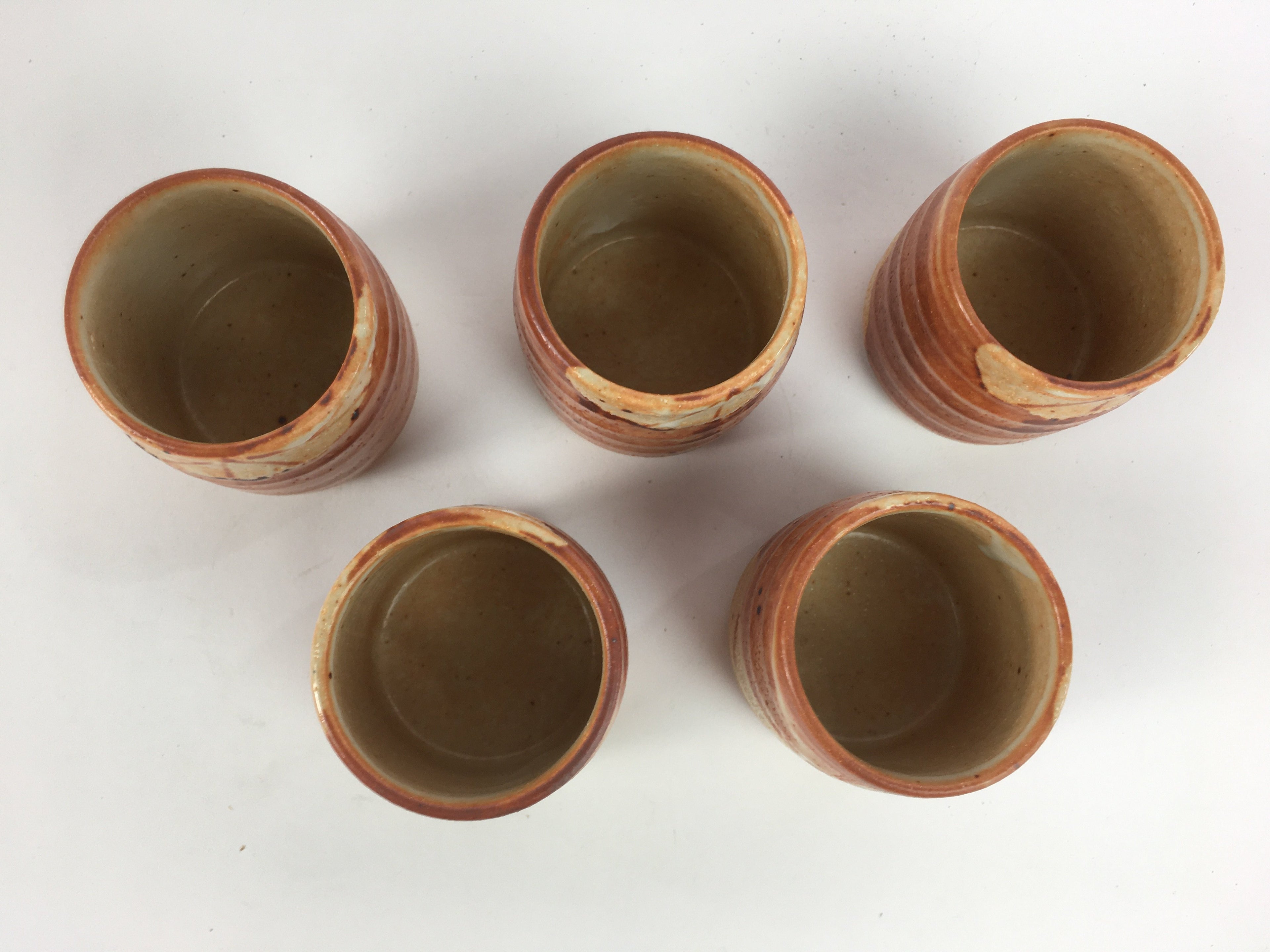 Japanese Mino ware Teacup Set 5pc Vtg Box Yunomi Sencha Bancha PX542
