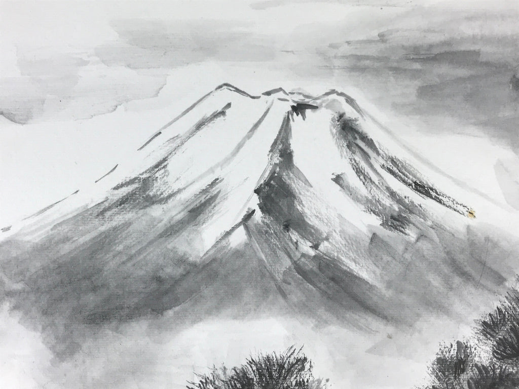 Japanese Mt Fuji Art Board Painting Shikishi Paper Winter Mountain Scene A496
