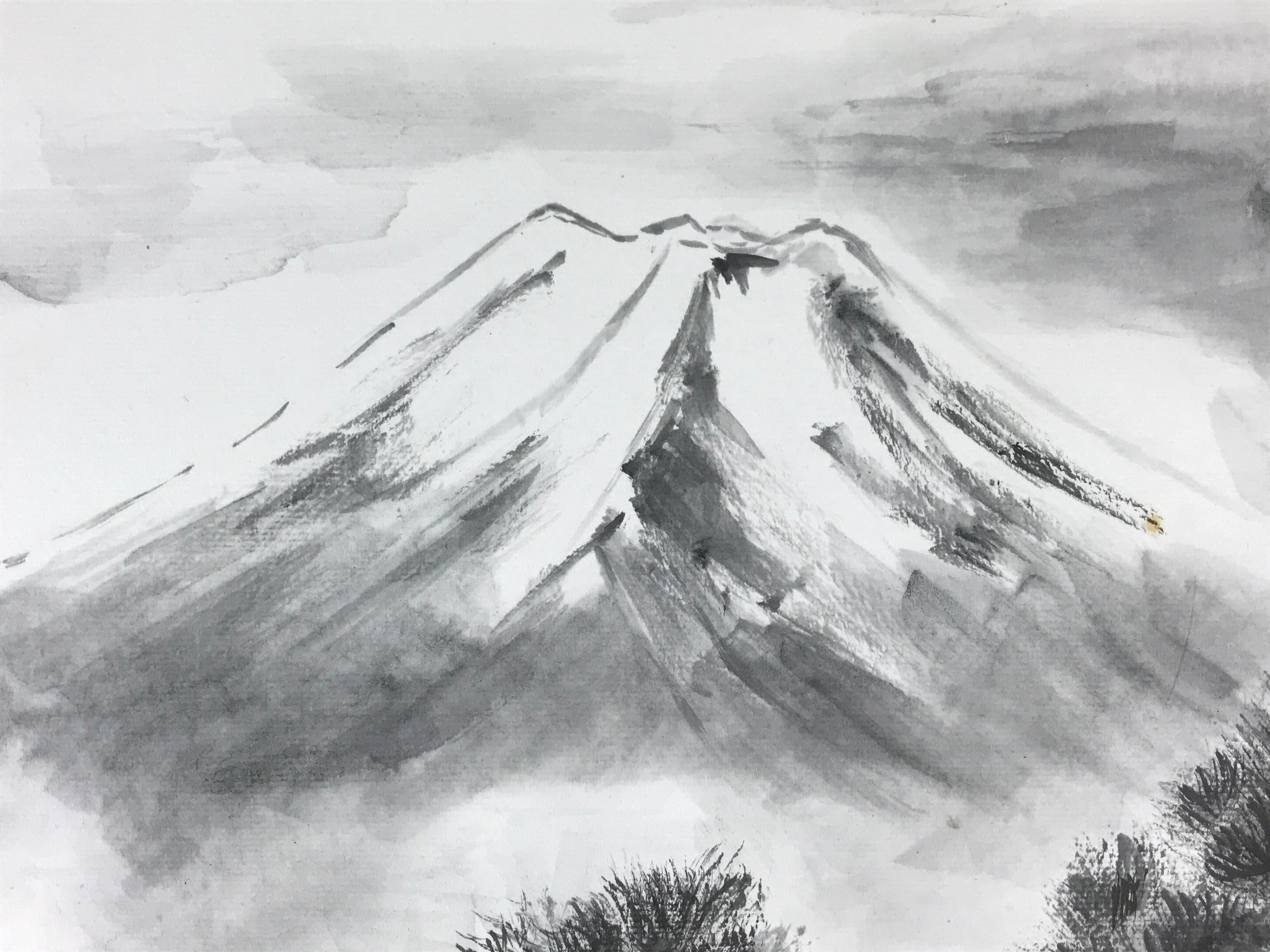 Japanese Mt Fuji Art Board Painting Shikishi Paper Winter Mountain Scene A496