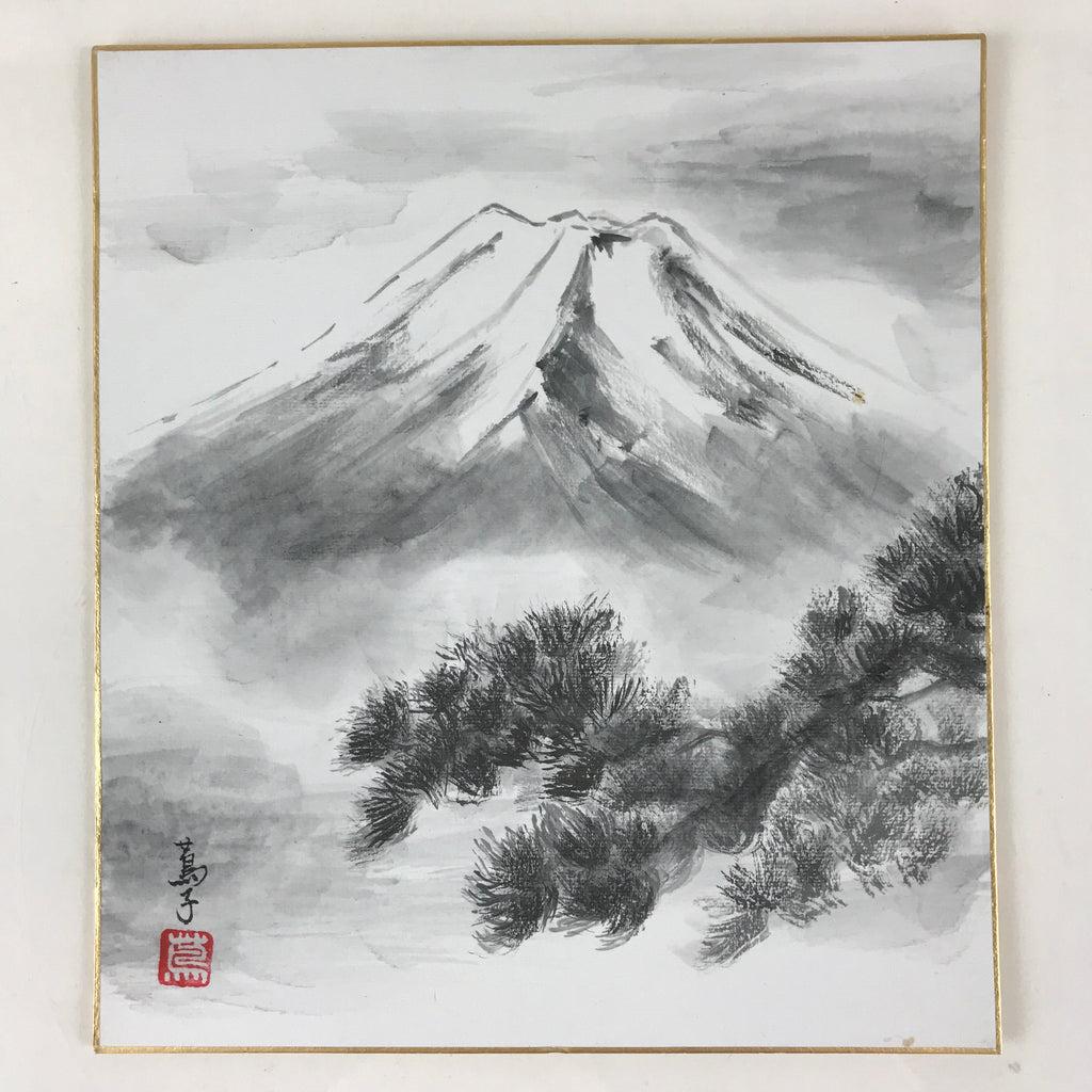 Japanese Mt Fuji Art Board Painting Shikishi Paper Winter Mountain Scene A496