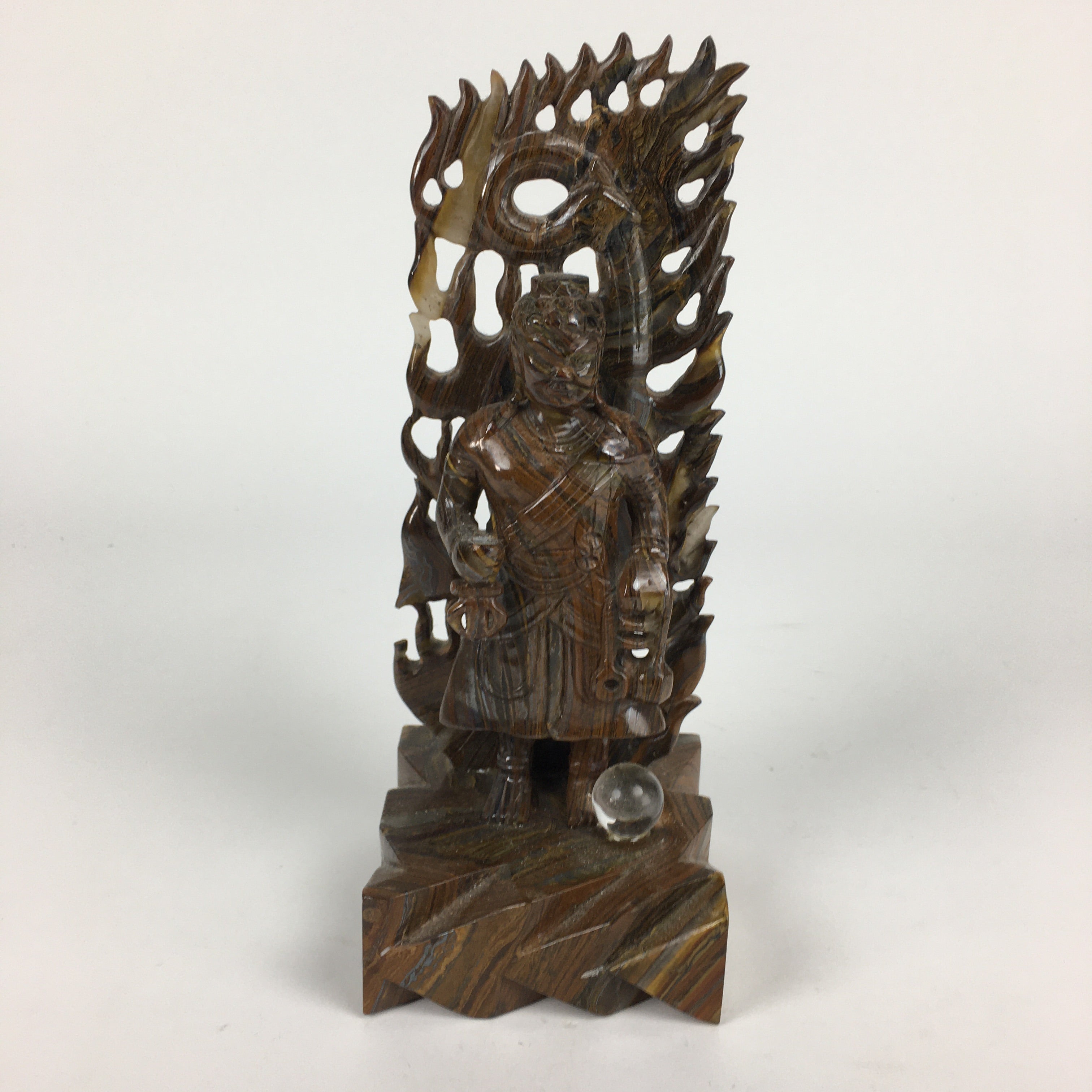 Japanese Natural Stone Buddhist Statue Vtg Tiger Eye Power Stone Crystal BD758