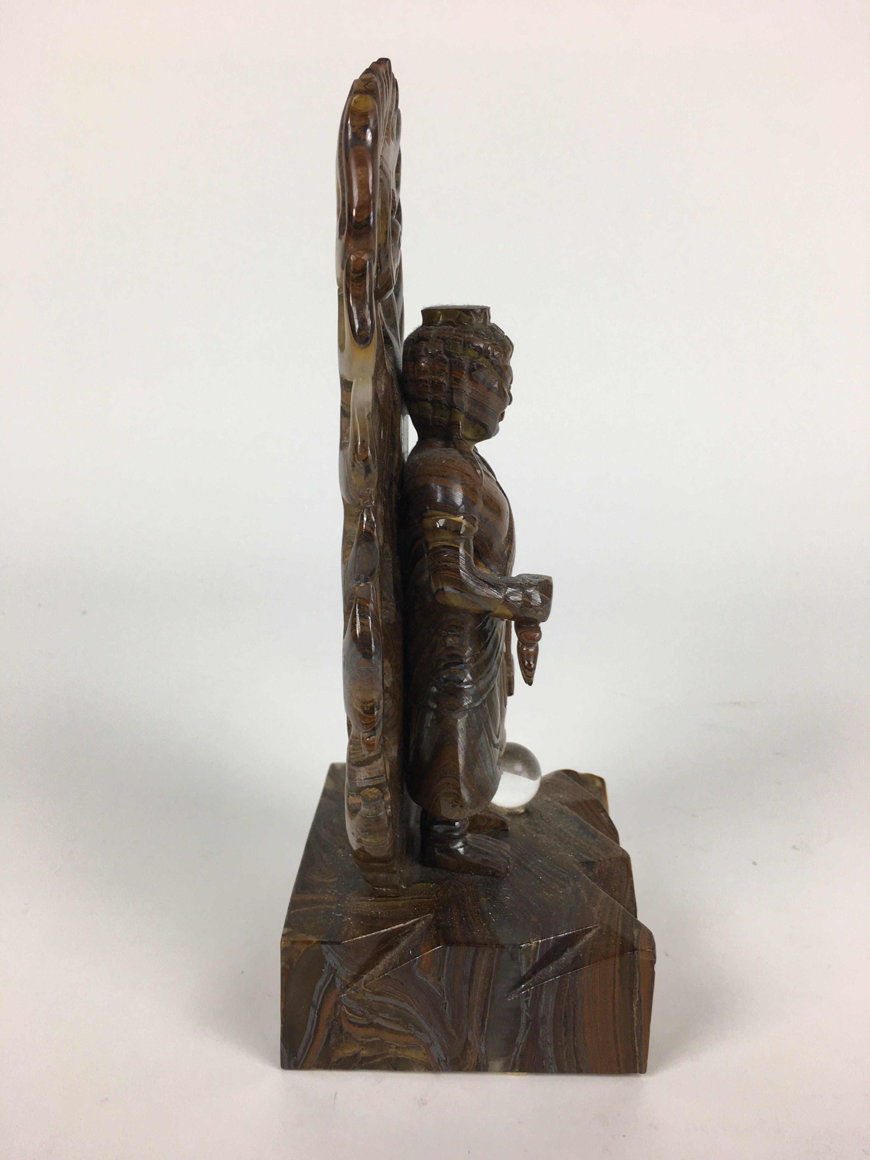 Japanese Natural Stone Buddhist Statue Vtg Tiger Eye Power Stone Crystal BD758