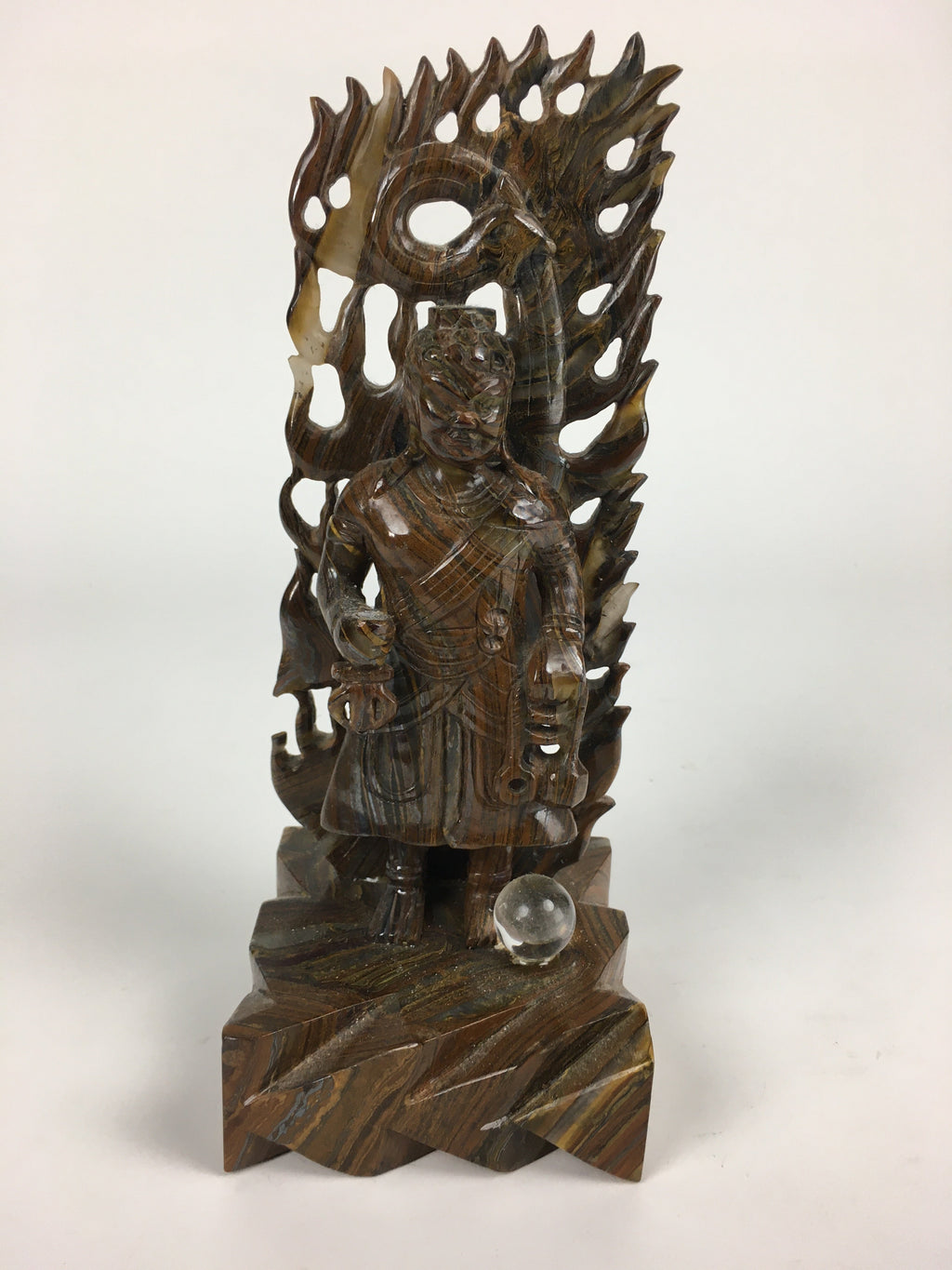 Japanese Natural Stone Buddhist Statue Vtg Tiger Eye Power Stone Crystal BD758
