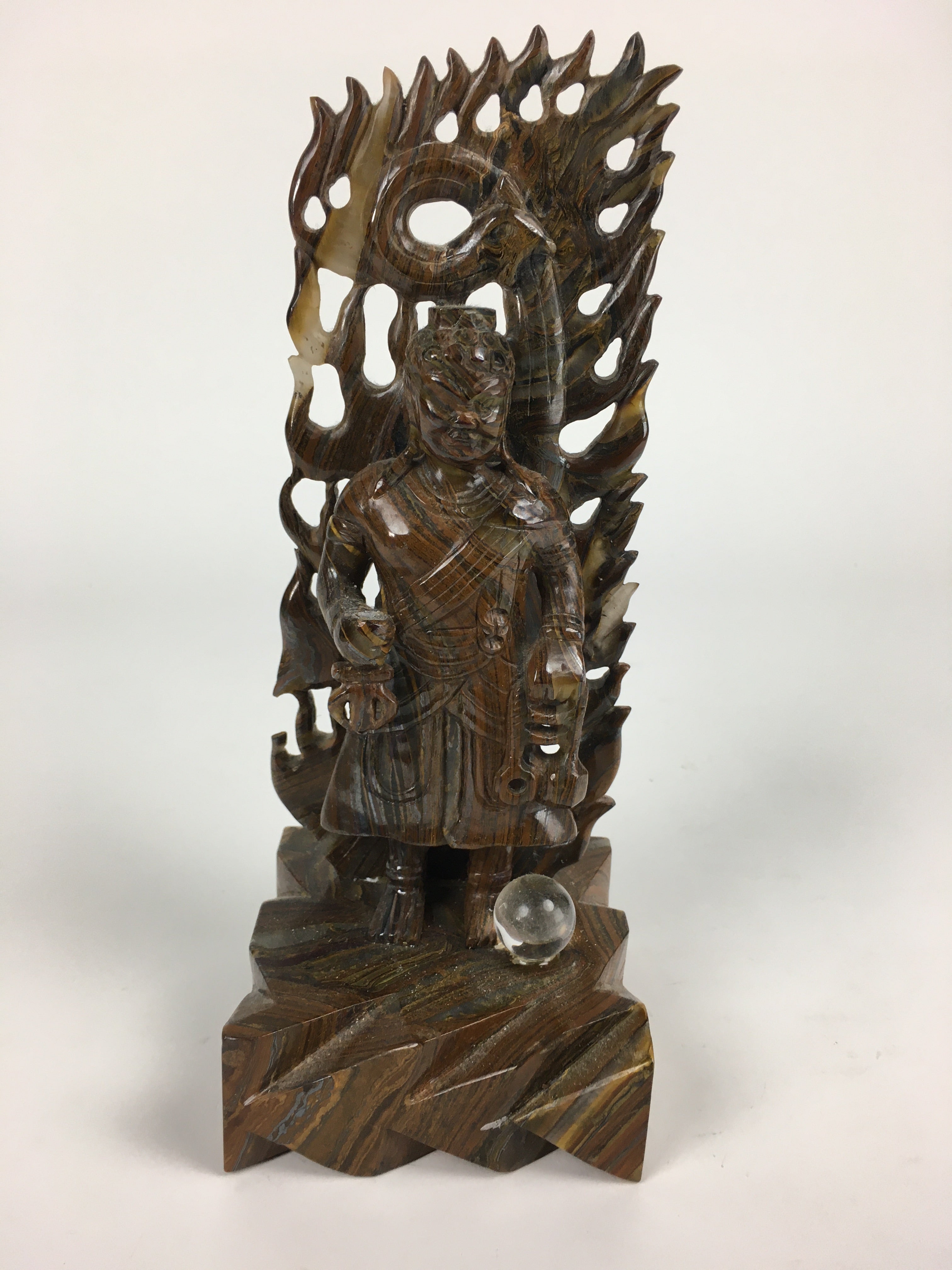Japanese Natural Stone Buddhist Statue Vtg Tiger Eye Power Stone Crystal BD758