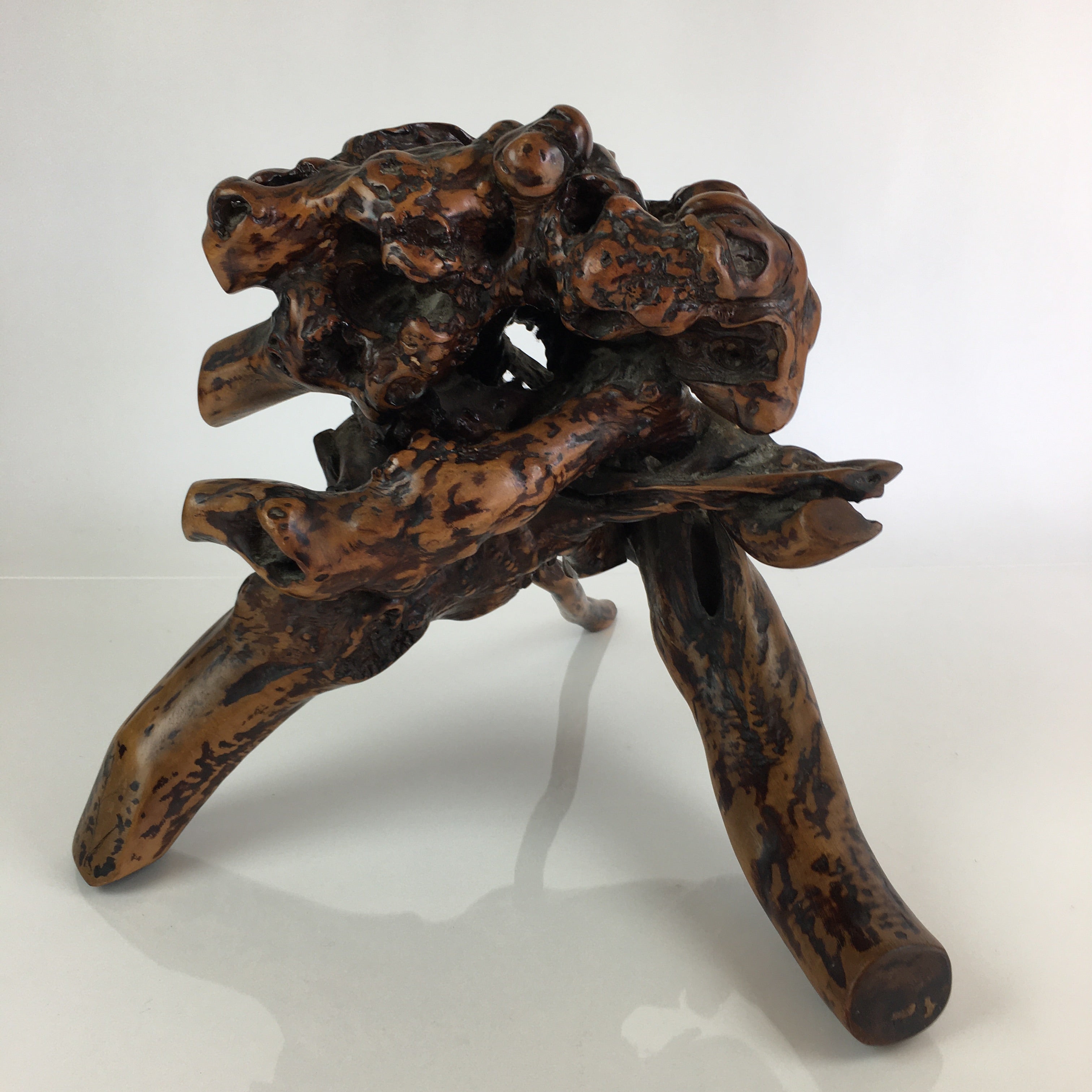 Japanese Natural Wooden Ikebana Display Stand Vtg Kadai Tree Stump Brown BD835