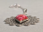 Japanese Necklace Cloisonné Pendant Vtg Metal Glass Red Pink Silver JK108
