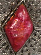 Japanese Necklace Cloisonné Pendant Vtg Metal Glass Red Pink Silver JK108