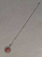 Japanese Necklace Cloisonné Pendant Vtg Metal Glass Red Pink Silver JK108