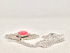 Japanese Necklace Cloisonné Pendant Vtg Metal Glass Red Pink Silver JK108