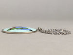 Japanese Necklace Cloisonne Round Pendant Vtg Metal Glass Butterfly Blue JK51