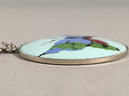 Japanese Necklace Cloisonne Round Pendant Vtg Metal Glass Butterfly Blue JK51