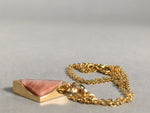 Japanese Necklace Marble Stone Pendant Vtg cm Long Gold Color Chain JK52