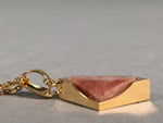 Japanese Necklace Marble Stone Pendant Vtg cm Long Gold Color Chain JK52