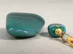 Japanese Necklace Pendant Green Stone Vtg Set 38cm Long Gold Color Chain JK37