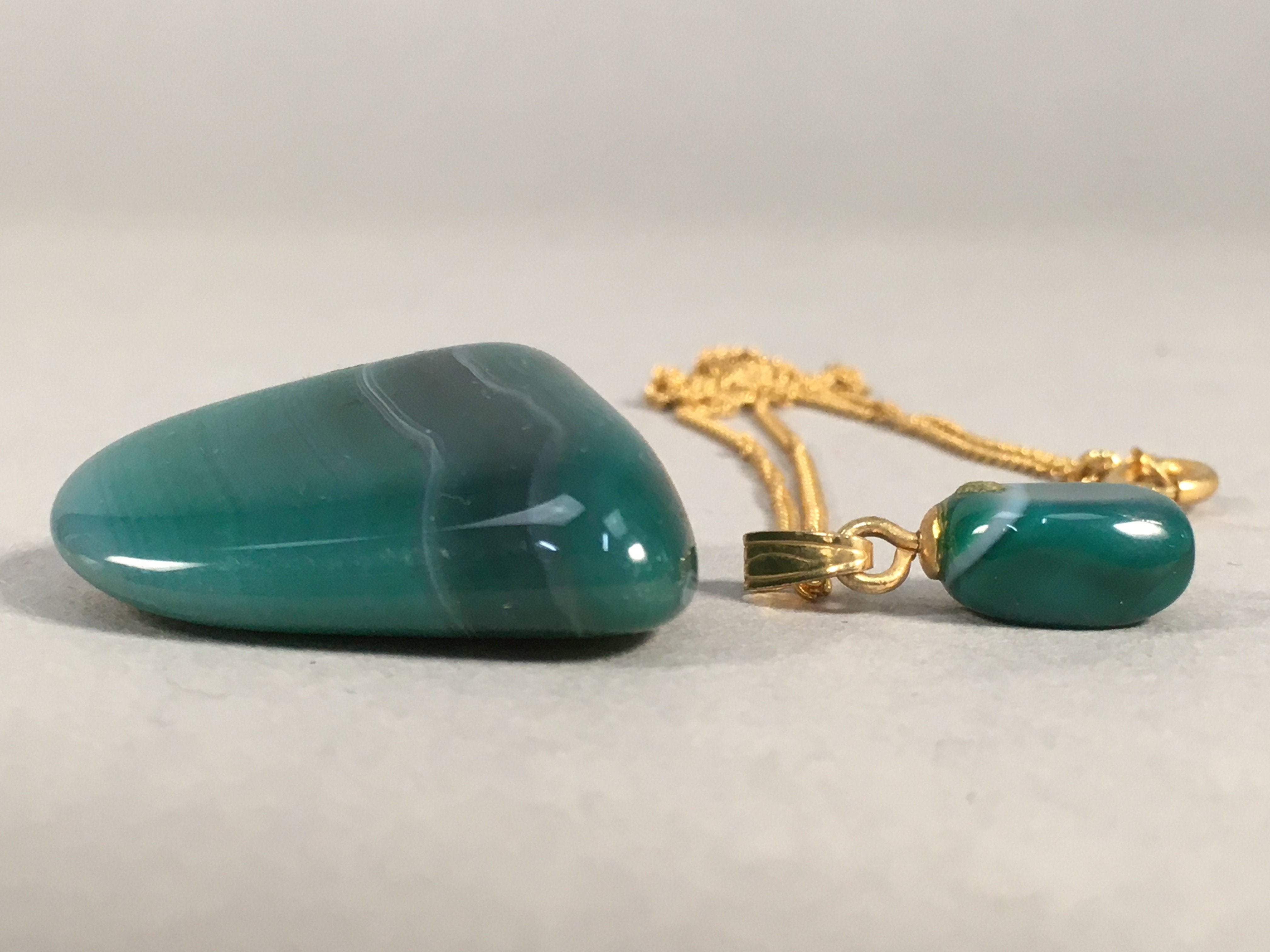 Japanese Necklace Pendant Green Stone Vtg Set 38cm Long Gold Color Chain JK37