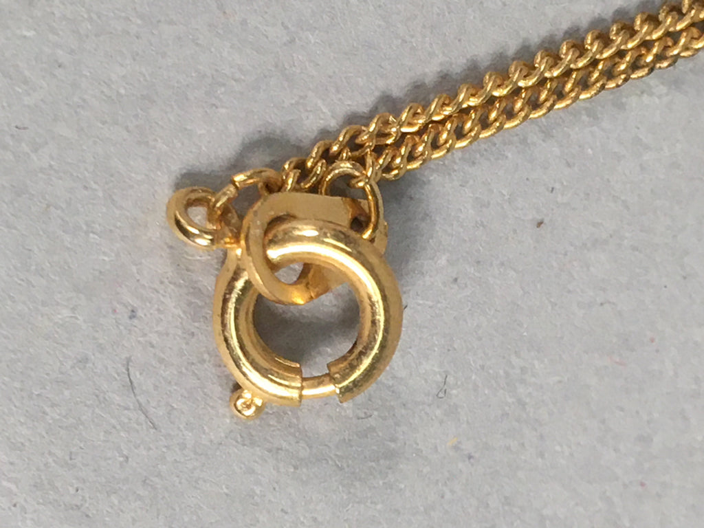Japanese Necklace Pendant Green Stone Vtg Set 38cm Long Gold Color Chain JK37