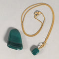 Japanese Necklace Pendant Green Stone Vtg Set 38cm Long Gold Color Chain JK37