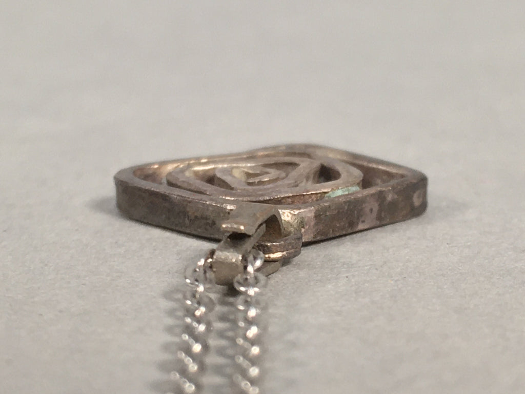 Japanese Necklace Rose Pendant Vtg Metal Silver JK109