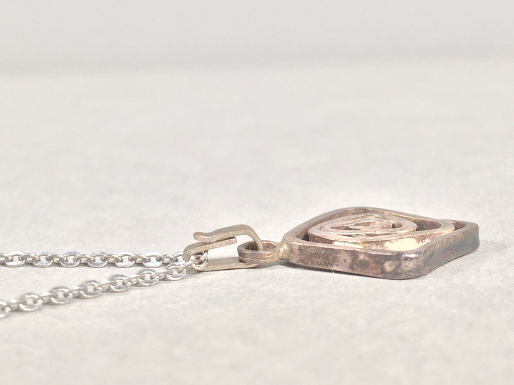 Japanese Necklace Rose Pendant Vtg Metal Silver JK109