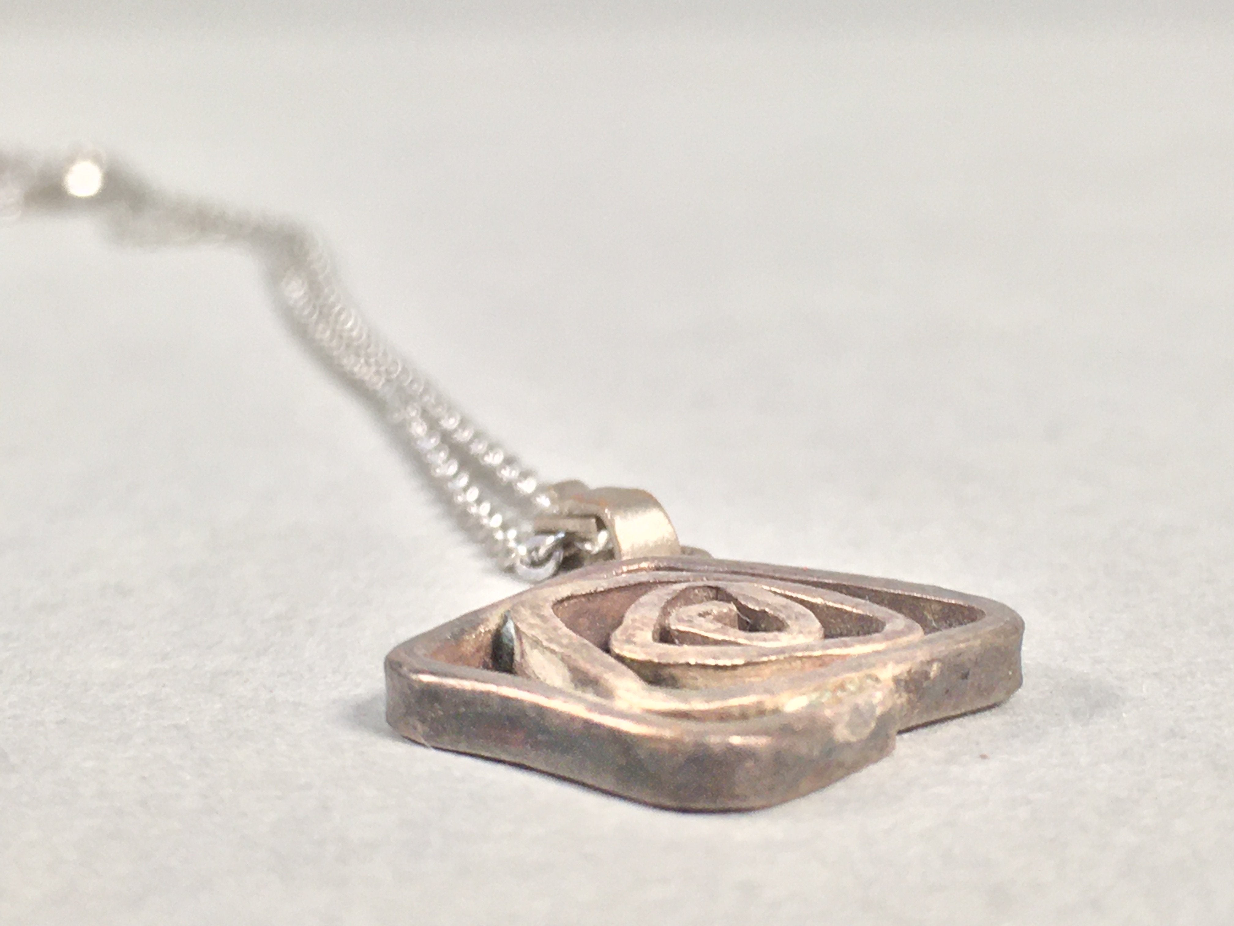 Japanese Necklace Rose Pendant Vtg Metal Silver JK109
