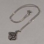 Japanese Necklace Rose Pendant Vtg Metal Silver JK109