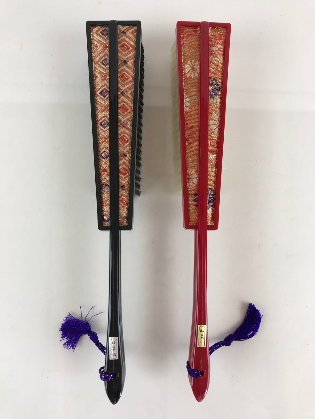 Japanese Nishijin-Ori Fan Shape Clothes Brush 2pc Set Vtg Red Black PX637