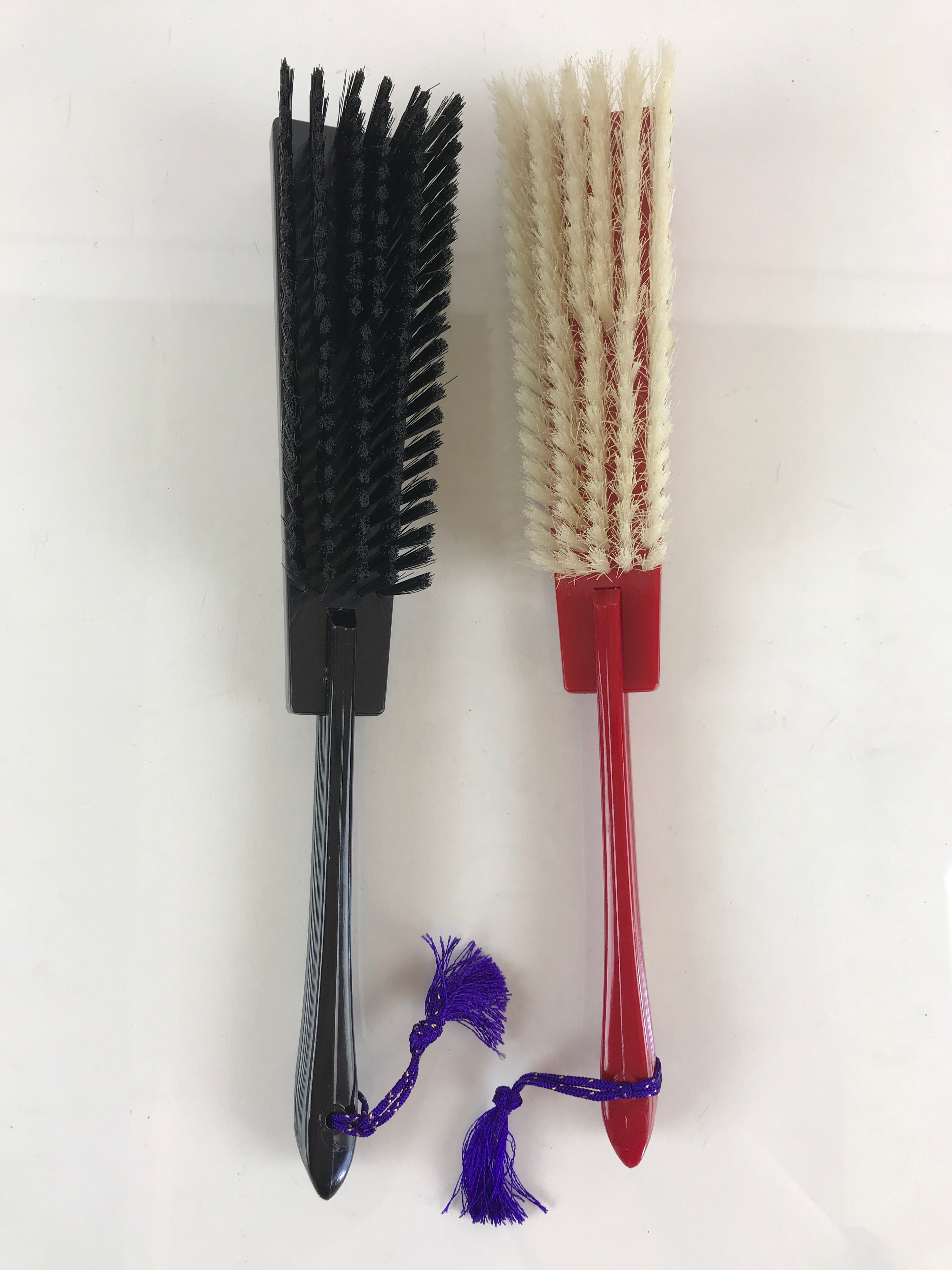 Japanese Nishijin-Ori Fan Shape Clothes Brush 2pc Set Vtg Red Black PX637